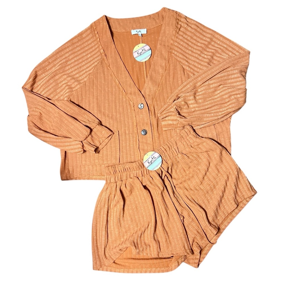 NWT Ribbed Lounge Set Cardigan & Shorts Cozy Matching Set Size L